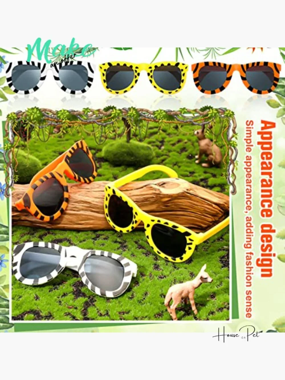 Pack of 24 Animal Print Sunglasses Jungle Safari Party Favors for Kids